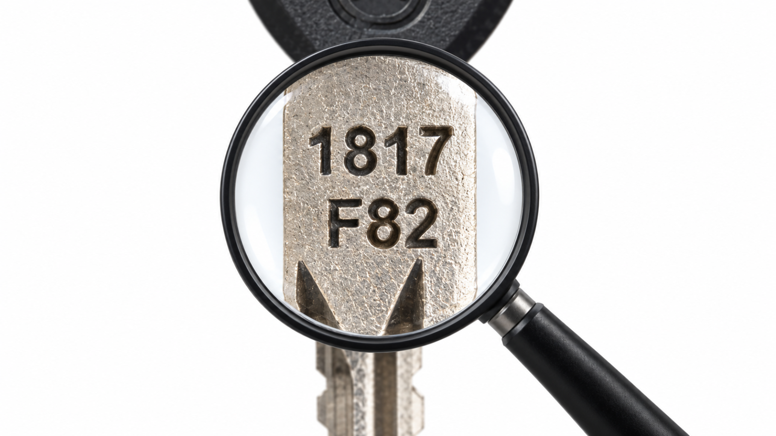 Numéro 1817 F82 gravé sur une clé ABUS, vu à la loupe